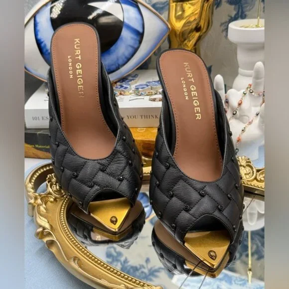 🆕 KURT GEIGER LONDON 🧿 NWOB Regent Crystal Mule Gold Point Heel - Picture 5 of 10